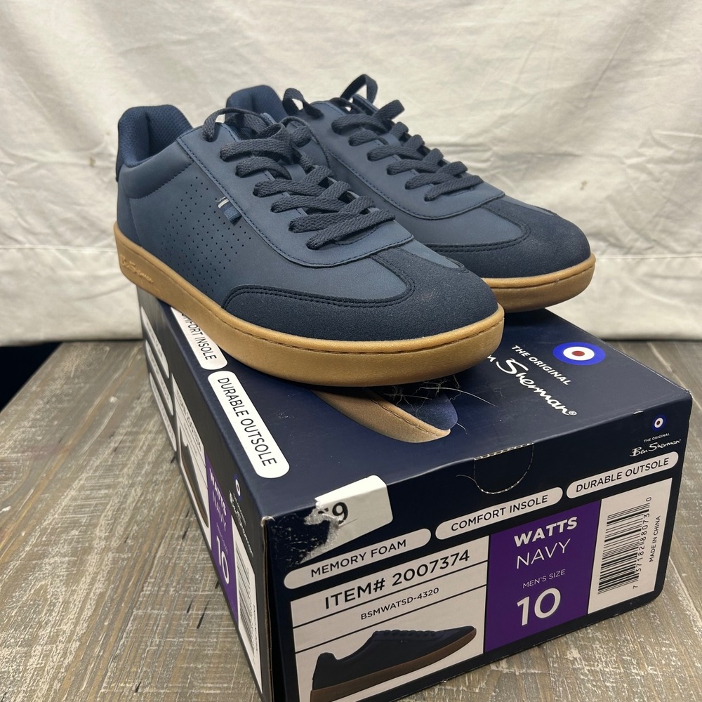 Ben Sherman Watts Navy Mens Low Top Sneakers Gum Sole Memory Foam 2007374 Sz 10